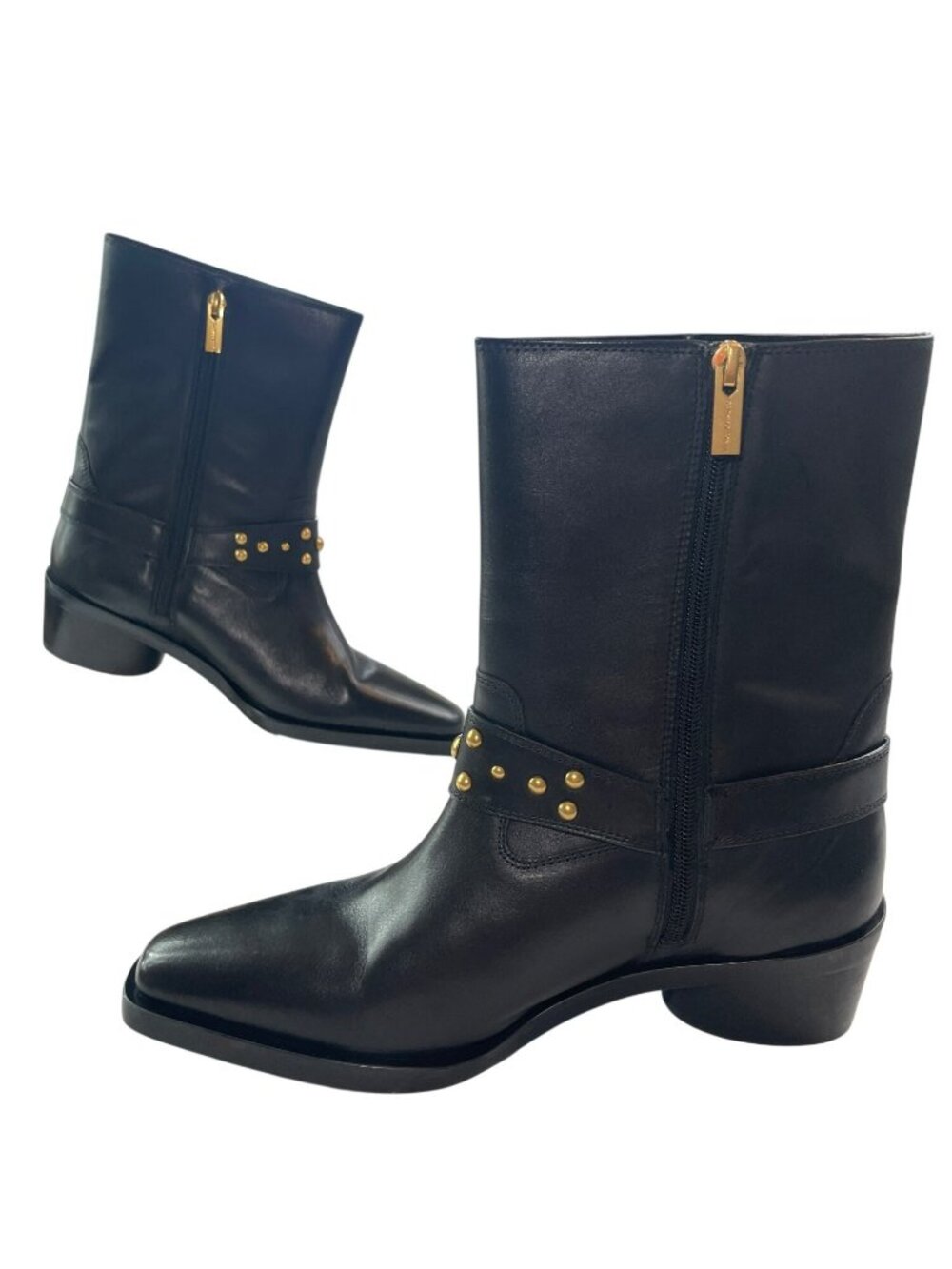 Vince Camuto Roista Black Leather Studded Mid-Calf Boots Women's Sz 9M $198 NWT - Picture 2 of 12